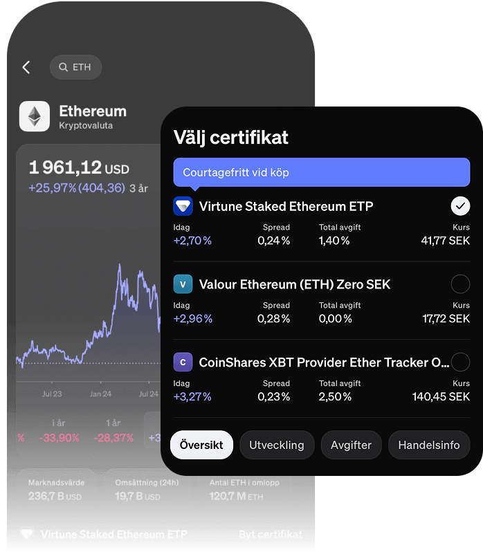 Illustration av kryptohandel i appen